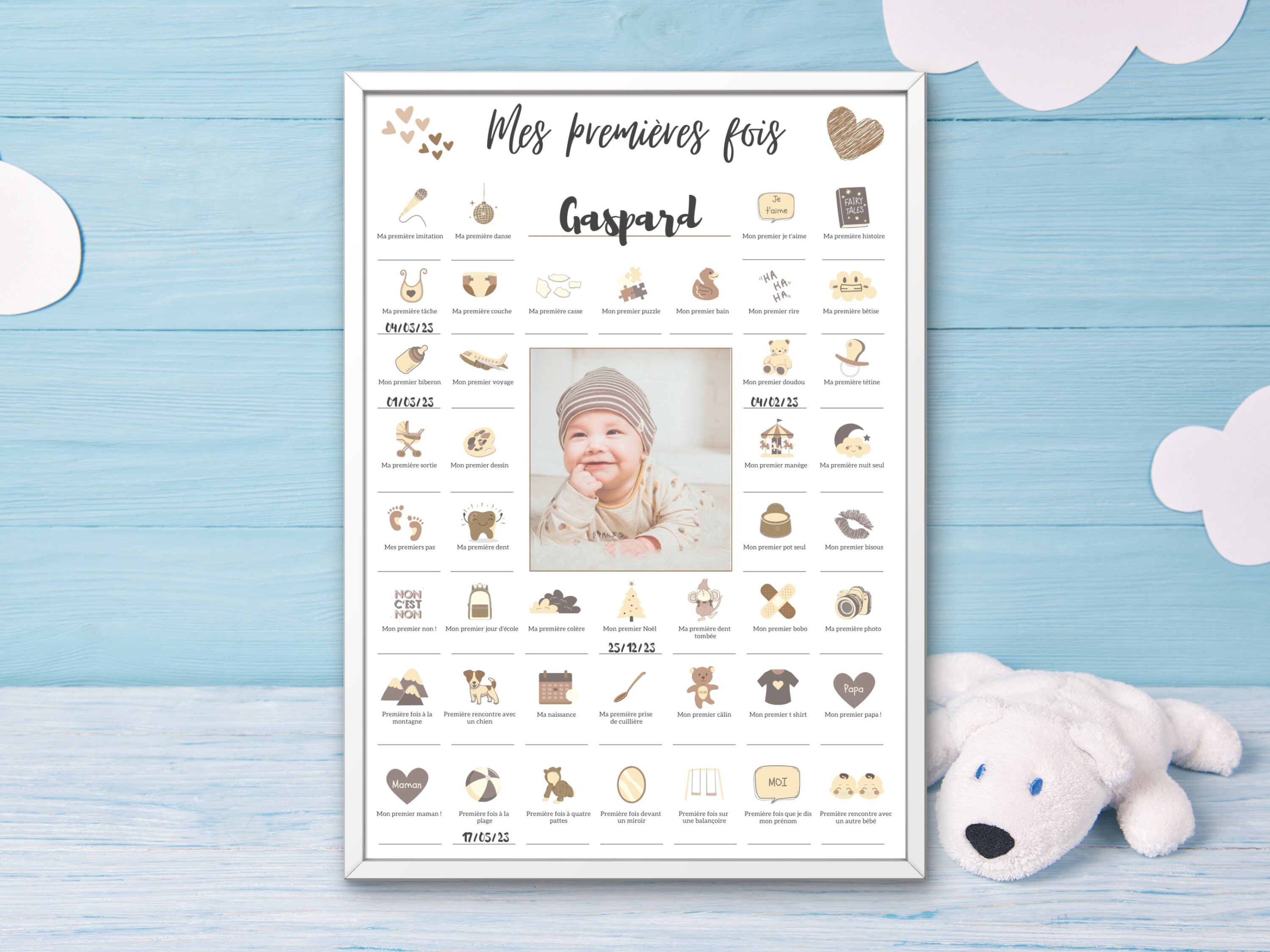 Affiche Mes premières fois bébé | Décoration murale chambre bébé