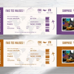 Modèle modifiable de carte d'embarquement, billet d'avion personnalisé imprimable, carte d'embarquement Canva, Idée cadeau voyage français image 5