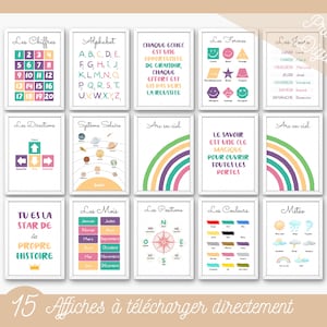 Set mit 15 pädagogischen Postern, Heimlernen, Montessori-Klassenzimmerdekoration, Spielzimmer, digitale Dateien