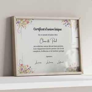 Secular union certificate, customizable, marriage, secular ceremony, 6 models to choose from