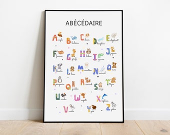 Abécédaire Animaux - Affiche décoration chambre enfant - Poster éducatif pour apprendre l'alphabet