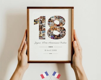 Affiche 18 ans, Cadeau 18 ans personnalisable, Anniversaire 18 ans, Décoration d’anniversaire à Imprimer, Collage 18ème anniversaire, Canva
