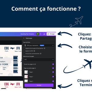 Modèle modifiable de carte d'embarquement, billet d'avion personnalisé imprimable, carte d'embarquement Canva, Idée cadeau voyage français image 6