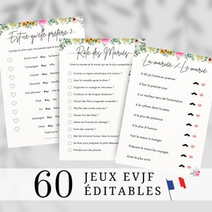Jeux EVJF  - Pack de 60 Jeux enterrement de vie de jeune fille français - Défis evjf - Activités evjf - jeux evjf - Gages pour evjf - Fleurs