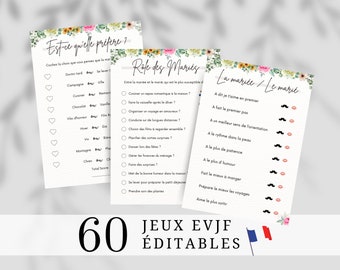 Jeux EVJF  - Pack de 60 Jeux enterrement de vie de jeune fille français - Défis evjf - Activités evjf - jeux evjf - Gages pour evjf - Fleurs