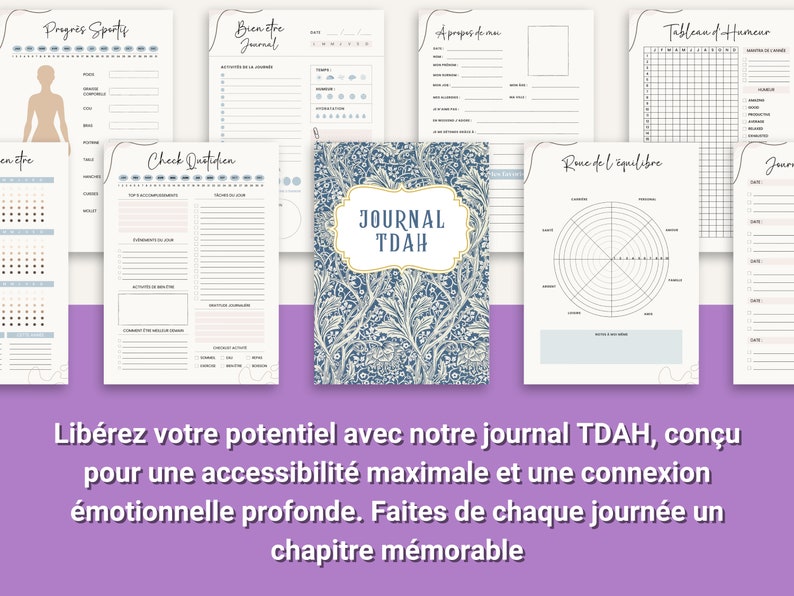 Journal TDAH en français, planificateur PDF imprimable A4 et A5, agenda, bien-être, adulte, organisation pour personne neuroatypique, TSA image 2