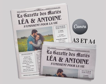 Grooms Gazette Wedding Announcement Template, Customizable Wedding Invitation, Wedding Journal Template, Wedding Games, Wedding Template