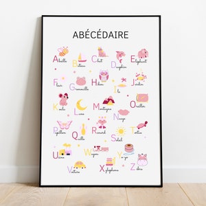Pink Abecedaire - Children&#39;s room decoration poster - Educational poster to learn the alphabet