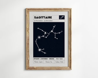 Affiche Constellation Sagittaire | Affiche signe du zodiaque | Idée cadeau astrologie | Décoration murale astrologie | Affiche zodiaque