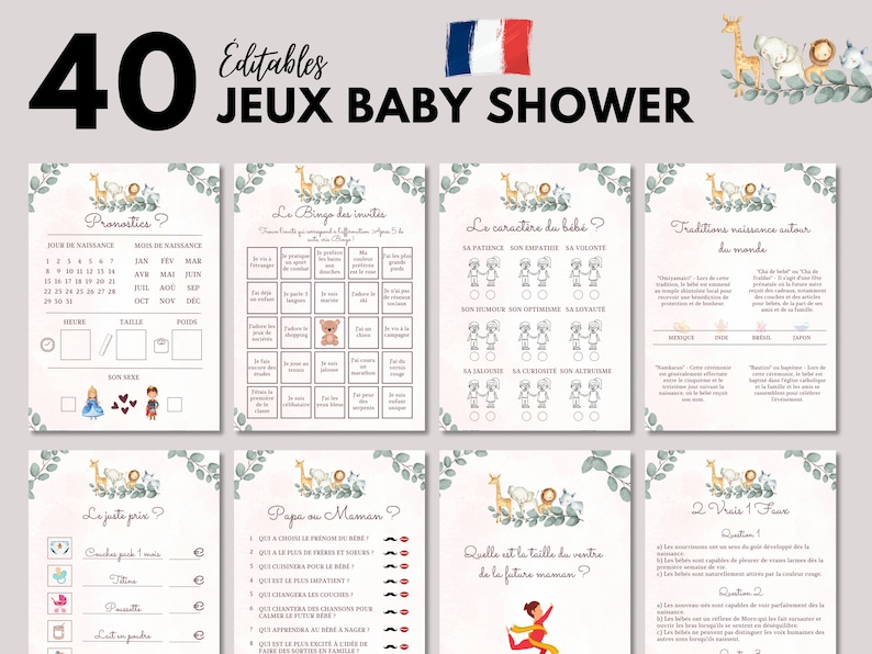 Jeux Baby Shower Safari V2 éditables à imprimer 40 Jeux Fête - Etsy France