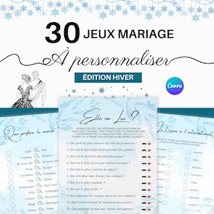 Jeux mariage hiver | Pack de 30 Jeux pour mariage en français | Animations mariage | Jeux mariage à imprimer | Personnalisable | Hiver
