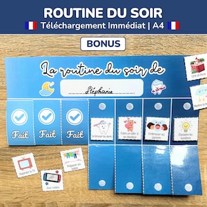 Child routine in French, Positive Montessori education, Child evening calendar, Routine table to print, Planning, Weekly