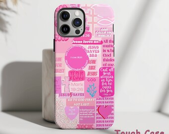 Pink Jesus Collage Design Tough Phone Cover For iPhone 15 14 13 12 11 8 7 Plus Pro Max Case, Samsung Galaxy S24 S23 Ultra Plus MagSafe Case