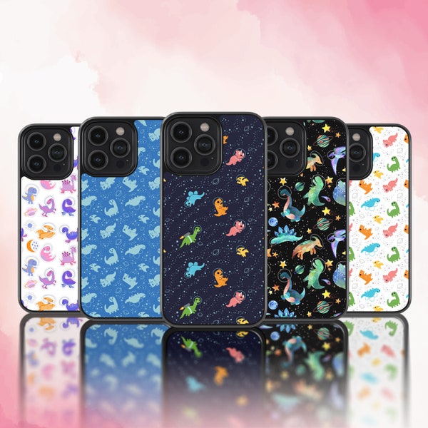 Dinosaurs In Space Pattern Style Tough Phone Case iPhone 14 13 12 11 8 7 XR Plus Pro Mini Max Samsung Galaxy S23 S22 S21 A70 A54 Ultra Plus