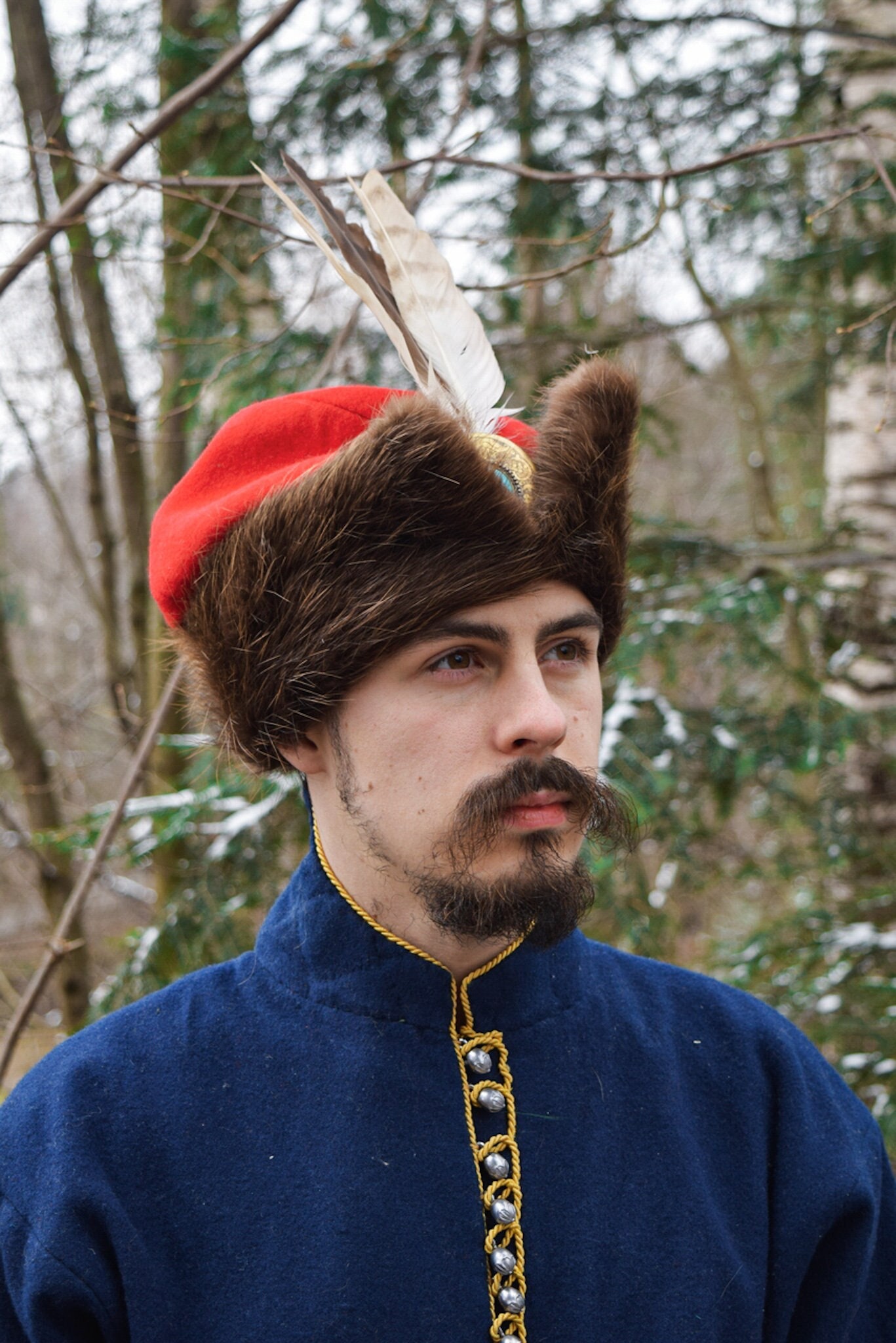 ウールのコルパック帽子、スリット入りの毛皮のハイキャップ、17世紀