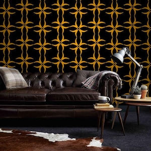 Carta da parati in vinile di lusso nera e oro, ecologica, non tessuta, rimovibile, carta da parati geometrica, design d'interni audace, parete caratteristica