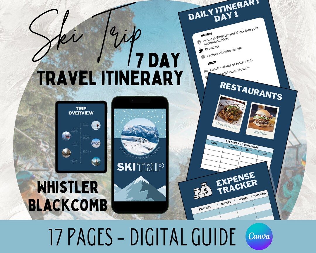 Ski Trip Itinerary Template, Ski Trip Travel Planner, Whistler