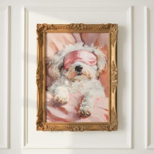 Vintage Maltipoo i satin sömnmask oljemålning tryck för rosa sovrumsdekor