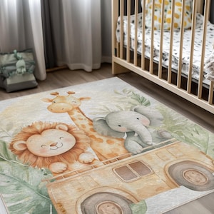 Safari Tierteppiche für Kinderzimmer, Kinderteppich Safari-Dschungel, Safari-Teppich für Kinderzimmer, Safari-Kinderzimmerteppich Runde Matte, Safari-Kleinkind-Teppiche, Kinderteppich
