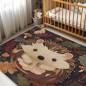Herbst Wald Kindergarten Teppich - Igel und Blätter Themen Soft Spielzimmer Teppich, Waldtier Teppich