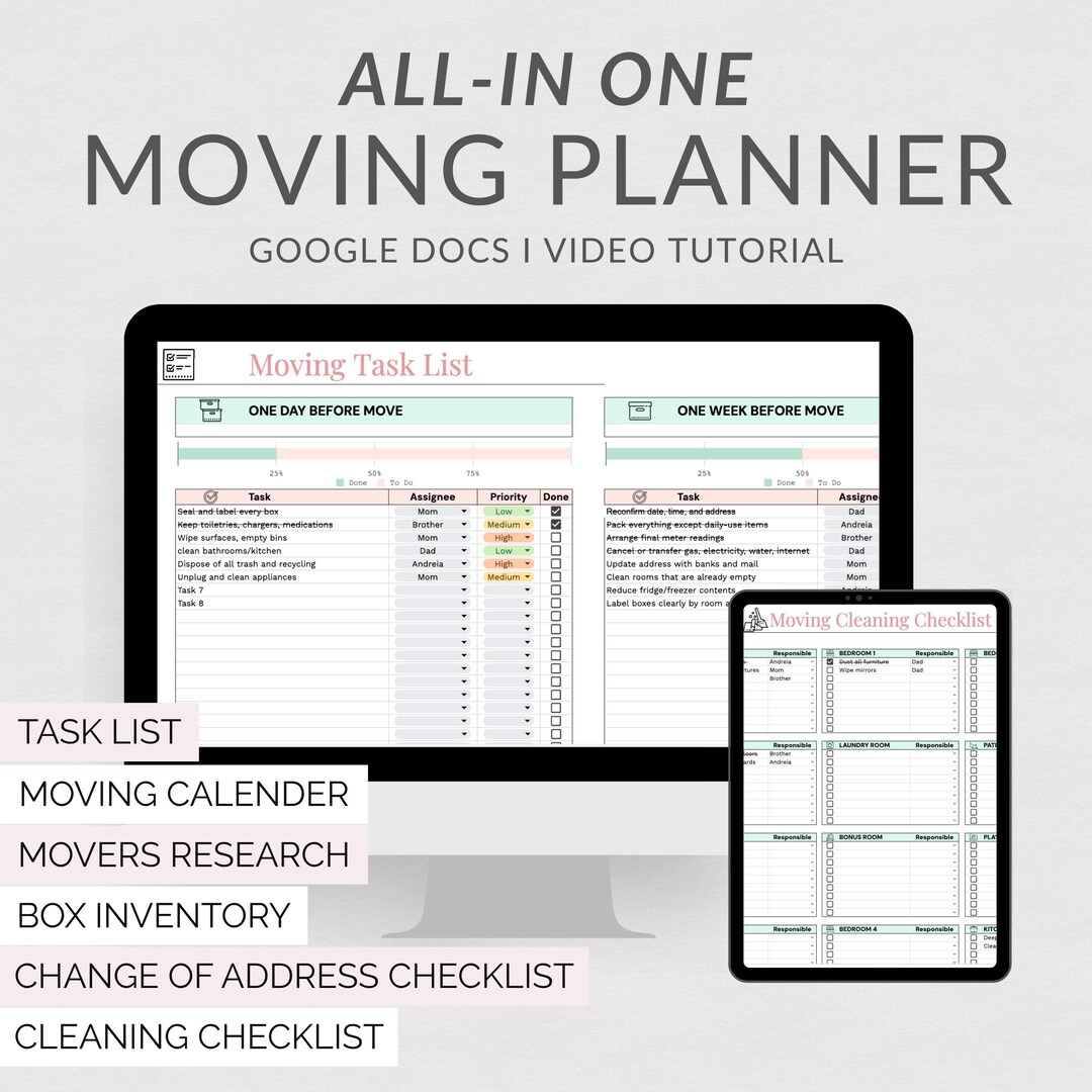 Moving Planner Spreadsheet Google Sheets | Relocation Checklist, Box ...
