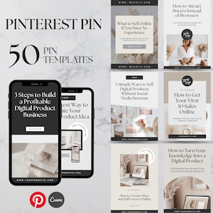 Pinterest Pin Canva bewerkbare sjabloon: 50 pins met ingebouwde haken voor digitale marketing, coaches en digitale producten