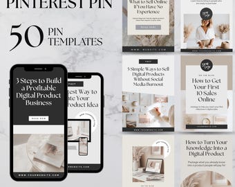 Pinterest Pin Canva Editable Template: 50 Pins with Built-In Hooks for Digital Marketing, Coaches, Digital Products