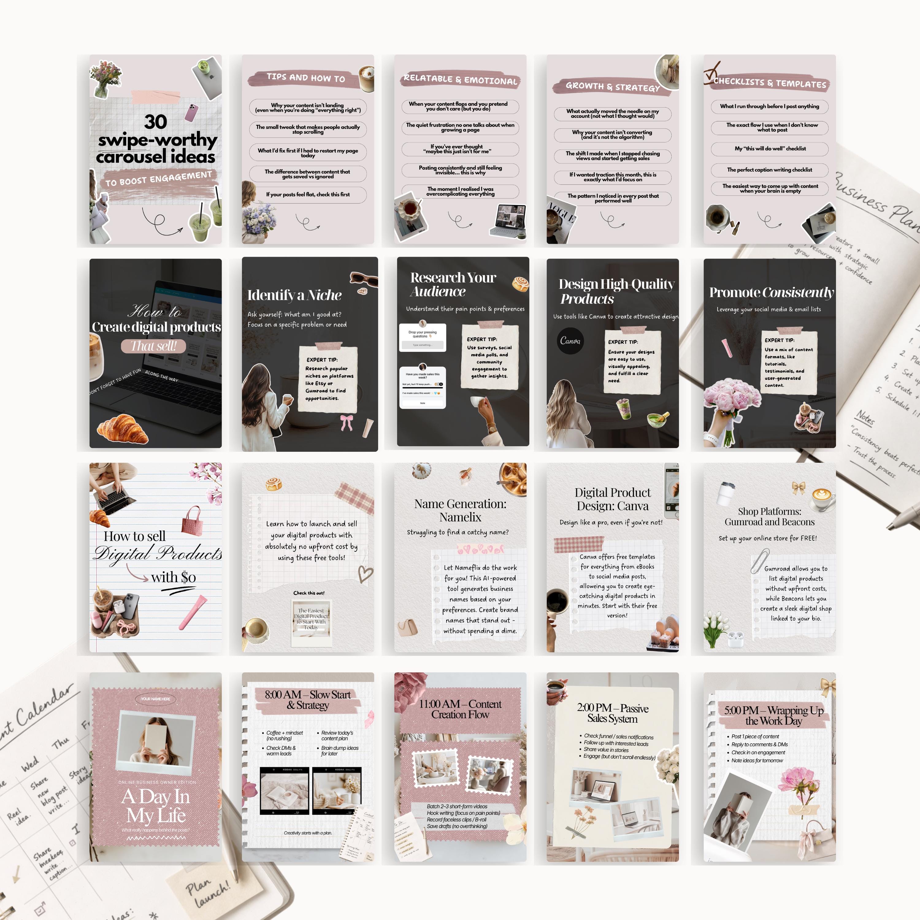 Faceless Instagram Carousel Templates for Digital Products, Canva ...