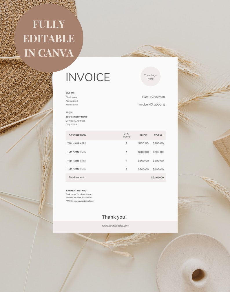 Minimalist Invoice Template: Editable Business Form, Canva Design ...