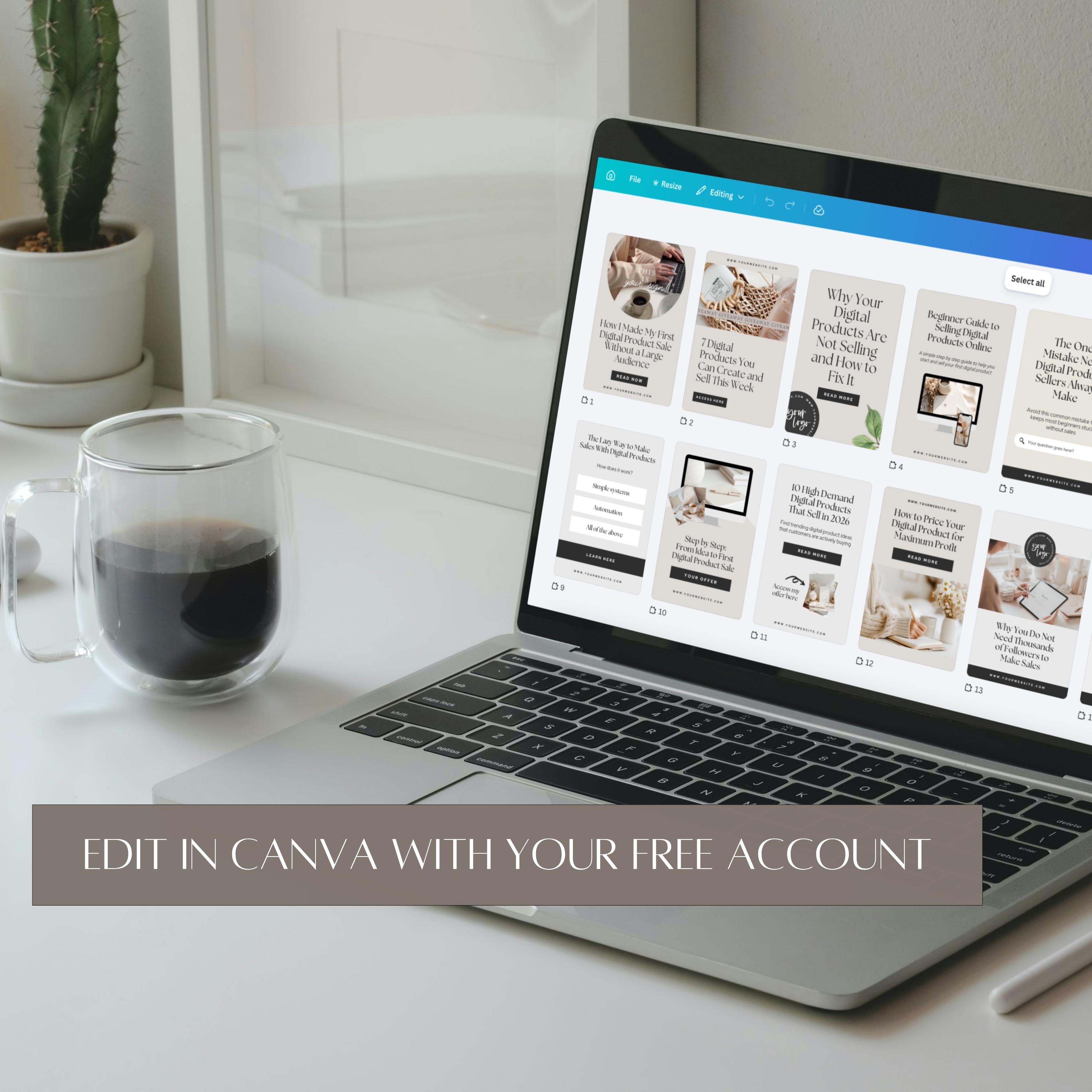 Pinterest Pin Canva Editable Template: 50 Pins With Built-in Hooks for ...