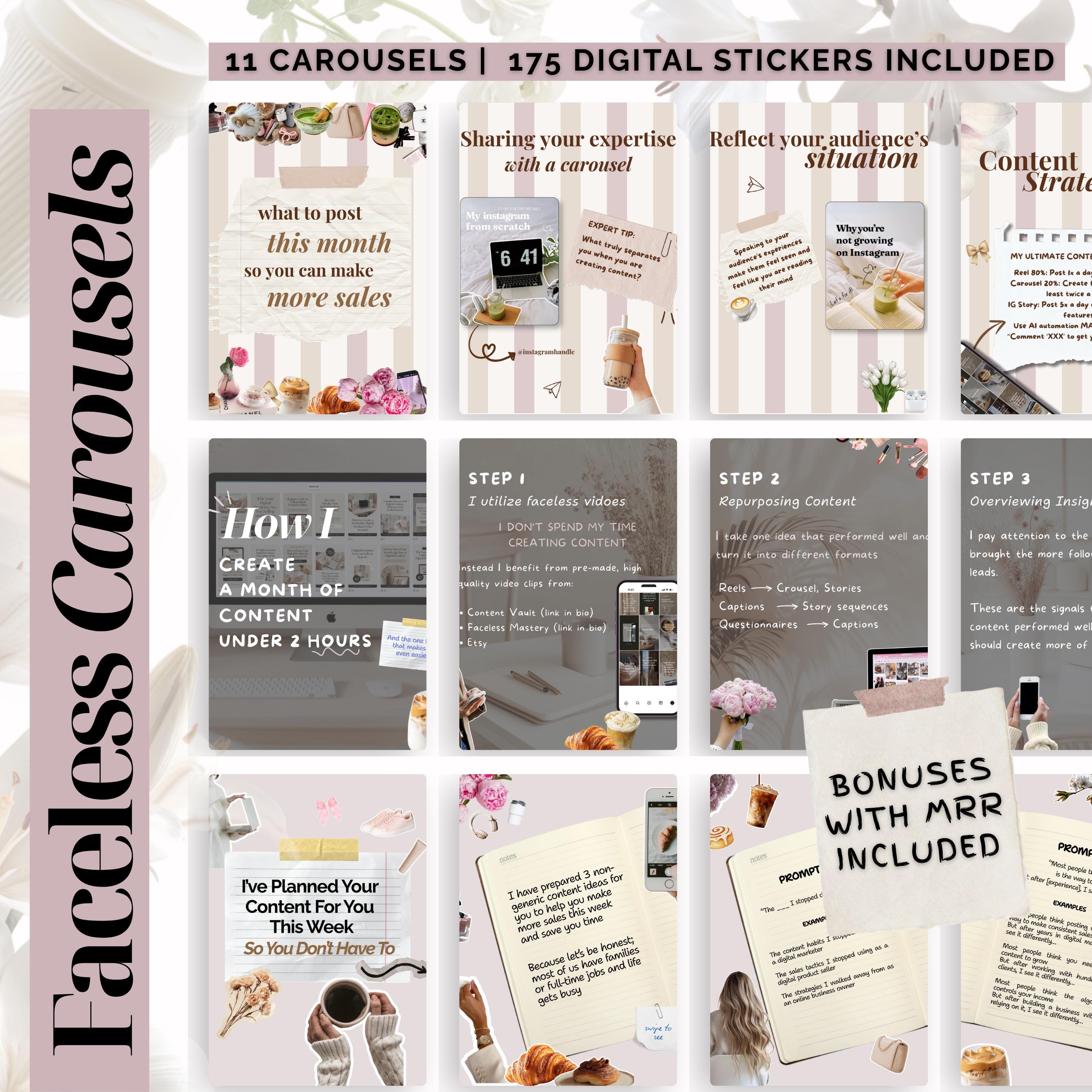 Faceless Instagram Carousel Templates for Digital Products, Canva ...