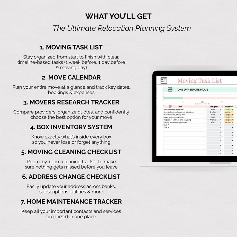 Moving Planner Spreadsheet Google Sheets | Relocation Checklist, Box ...