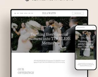 Plantilla elegante de Squarespace para fotógrafos de bodas: diseño de portafolios de fotografía personalizable y atemporal, plantilla para blogs