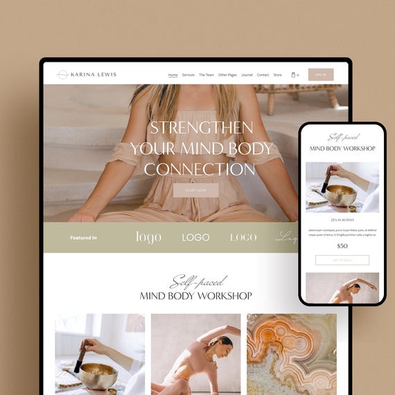Neutral Wellness Website Template: Yoga, Pilates, Health Coach (Squarespace)