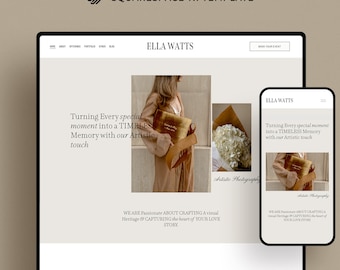 Elegant Squarespace Template for Wedding Photographer & Small Service Businesses, Features Blog, Portfolio, Shop and Homepage Layout