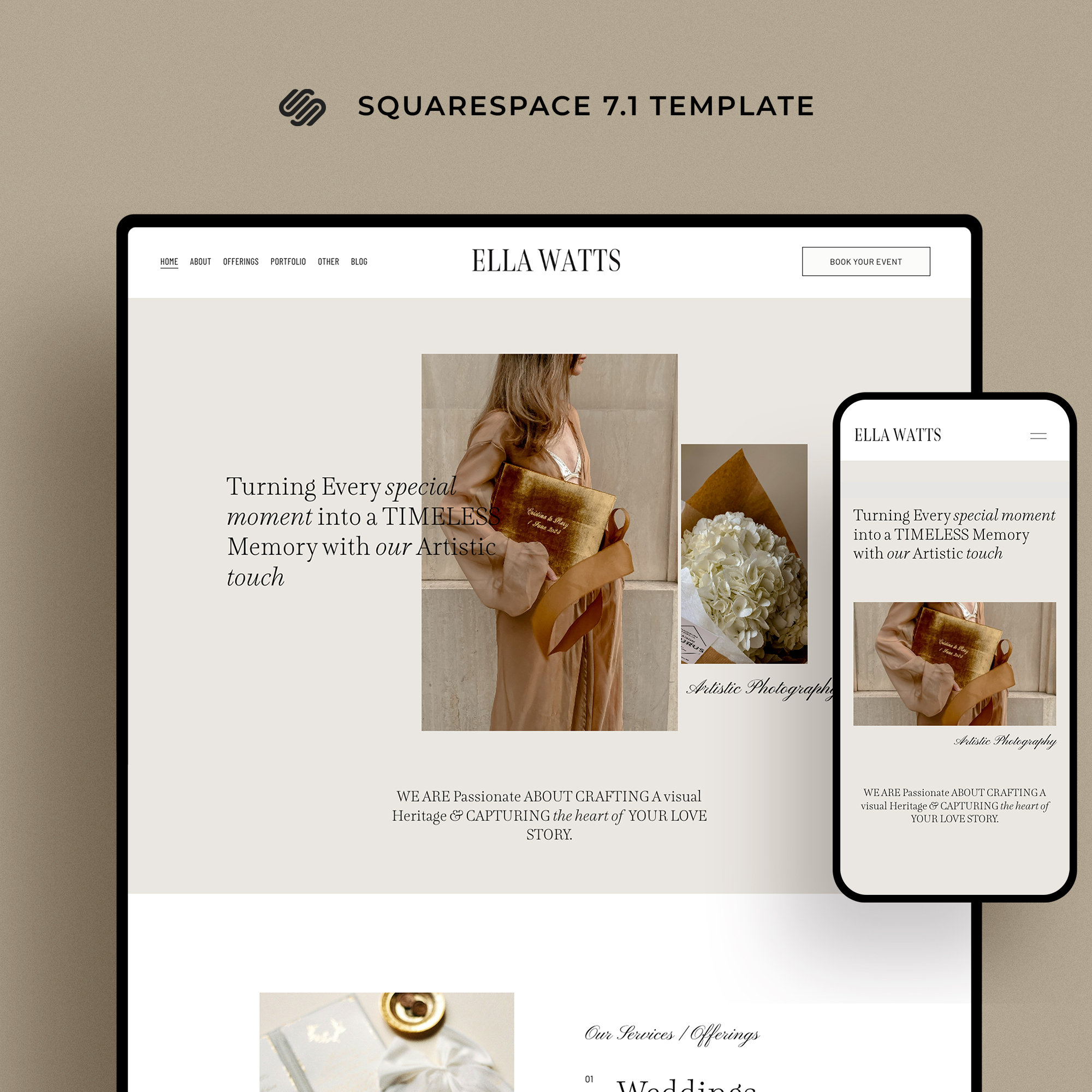 Elegant Squarespace Template for Wedding Photographer & Small Service