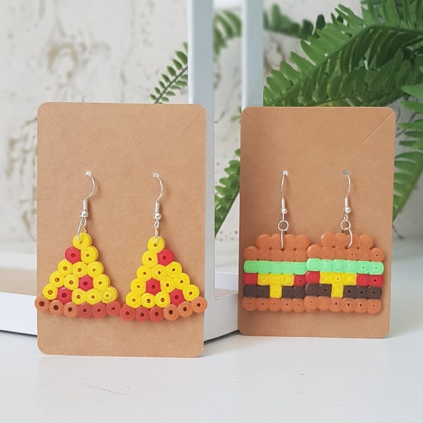 Boucles d'oreilles Pizza, Boucles d'oreilles Burger, Fast Food, Hama Bead, Perler Bead, Melt Bead, Boucles d'oreilles Dangle