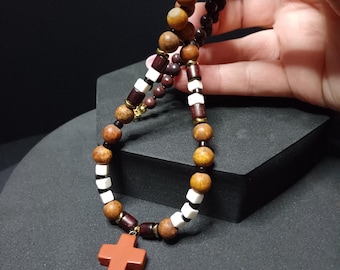 Bloodstone Agate Surfer Necklace, Men's Cross Pendant, Boho Spiritual Jewelry