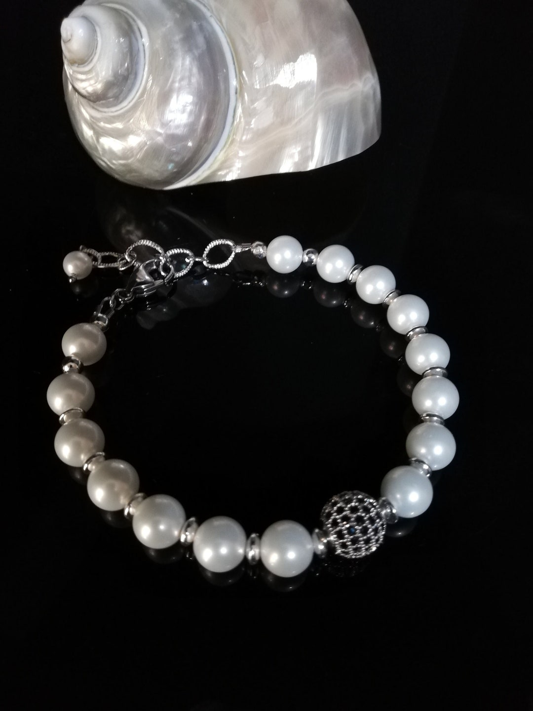 White Pearls Bracelet, Elegant Bracelet With Majorca Pearls
