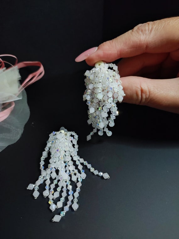 Iridescent Cascading Earrings, Elegant Bridal Clip Earrings