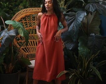 YANG Oversized Muslin Maxi Dress For Women, Open Back Sleeveless Outfit for Summer, 100% Muslin Cotton