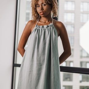 YANG Oversized Muslin Maxi Dress For Women, Open Back Sleeveless Outfit for Summer, 100% Muslin Cotton