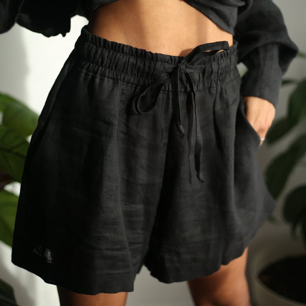 Shorts MILAN – Naturleinen-Shorts mit lockerer Passform / Shorts mit hoher Taille und weichem Bund für Damen aus Leinen
