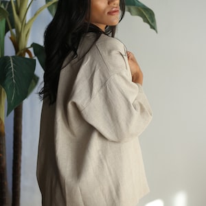 Kimono MILAN Natural Linen Blouse Chemise, Summer Relaxed Cozy Blouse, Chic Beach Cotton Cloths, Lounge Oversized Robe, Perfect Gift image 4