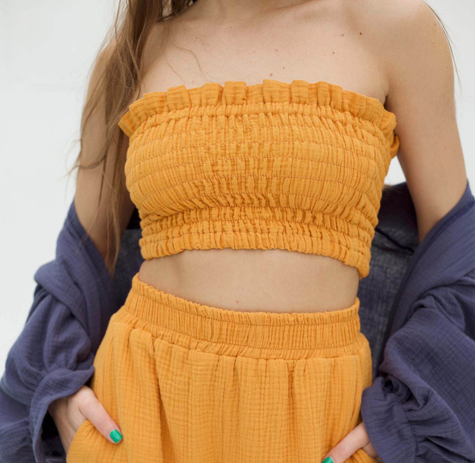 smocked tube top with straps