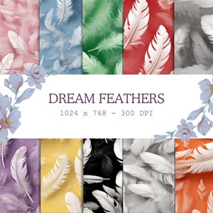 Zestaw papierów cyfrowych Feather Fantasy – idealny do scrapbookingu, rękodzieła i zaproszeń ślubnych