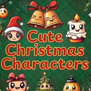 Personaggi natalizi carini Clip Art Bundle Kawaii Trasparente Stampabile PNG UwU Ornamento Babbo Natale Caramelle Regalo Pupazzo di neve Adesivi Clipart Festività