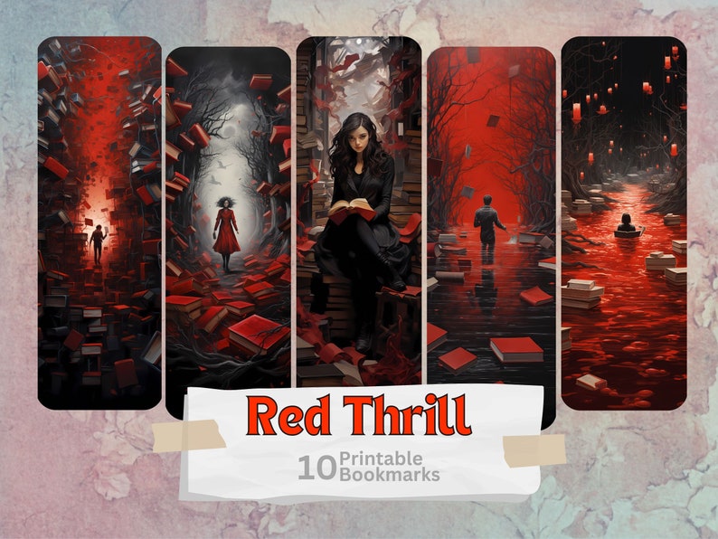 Red Thrill Printable Bookmarks, Rounded Corners Bookmark, Red Thrill ...