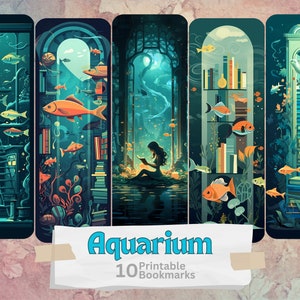 Segnalibri stampabili per acquari, segnalibro con angoli arrotondati, segnalibro stampabile per amanti dell'acquario, disegni di pesci e libri, set di 10 segnalibri