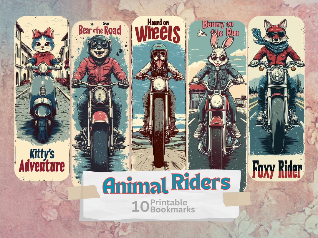 Animal Riders, Printable Bookmarks, Rounded, Bookmark Set, Motorcycle ...